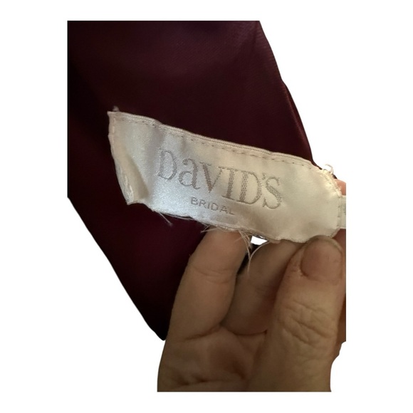 David's Bridal Burgundy Evening Gown with Rhinestone Details Open Back - Picture 2 of 9